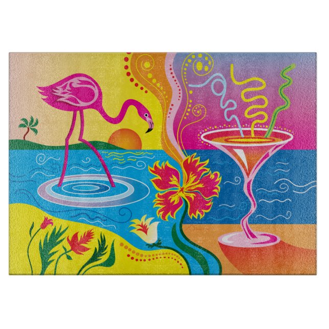 Planche À Découper Flamant rose et cocktail d'été (Devant)