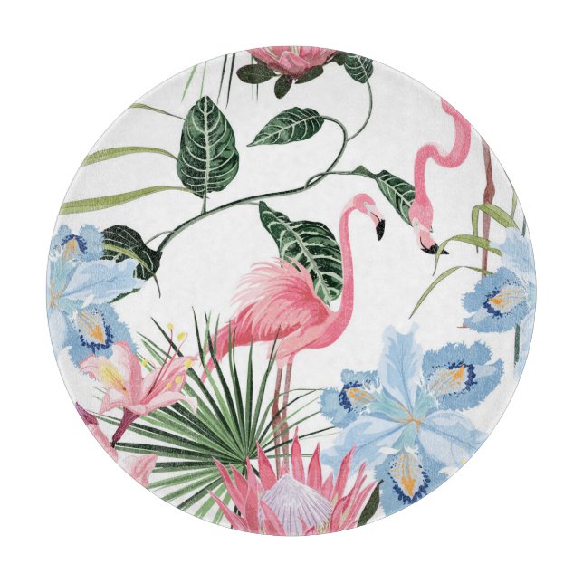 Planche À Découper Flamant rose Fleurs Exotiques Tropical Simples (Devant)