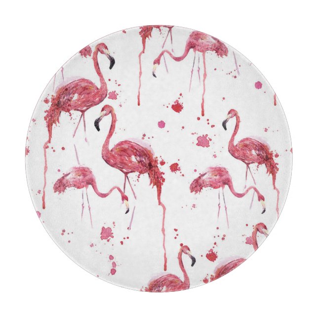 Planche À Découper Flamant rose motif aquarelle, design dynamique. (Devant)
