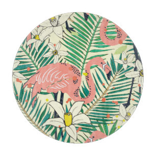 Planche À Découper Flamant rose Palm Feuilles : Vintage tropical