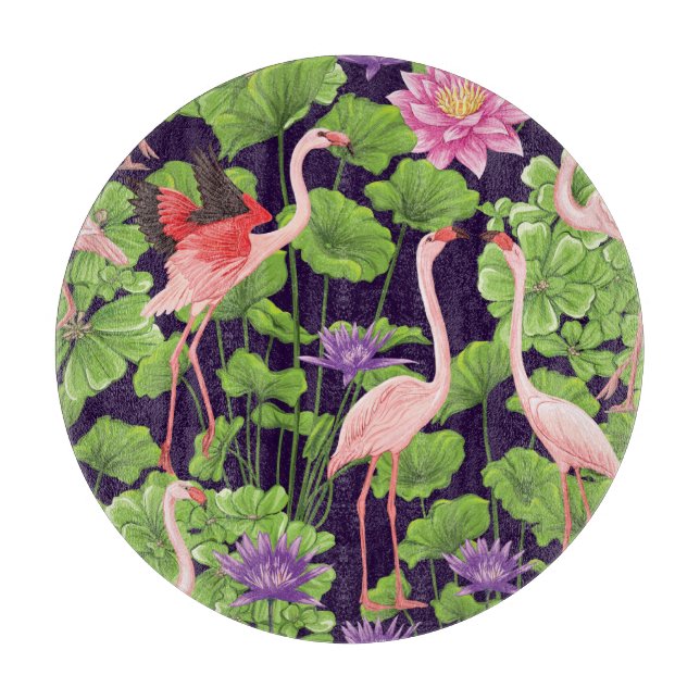 Planche À Découper Flamant rose, plantes tropicaux, arrière - plan no (Devant)