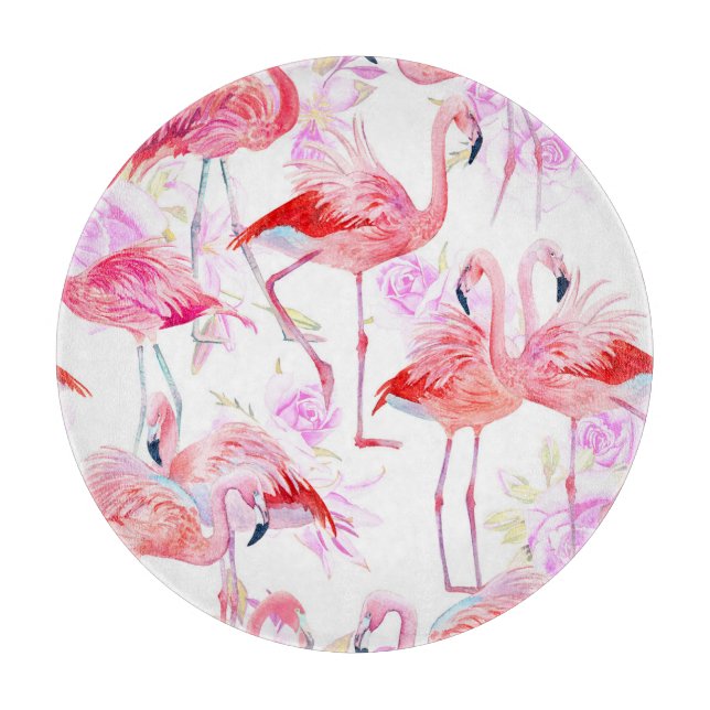 Planche À Découper Flamant rose Rose : Aquarelle Oiseau Floral (Devant)