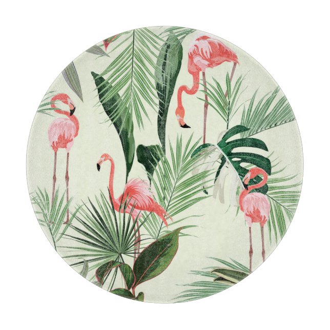 Planche À Découper Flamant rose rose Fleurs exotiques Motif (Devant)