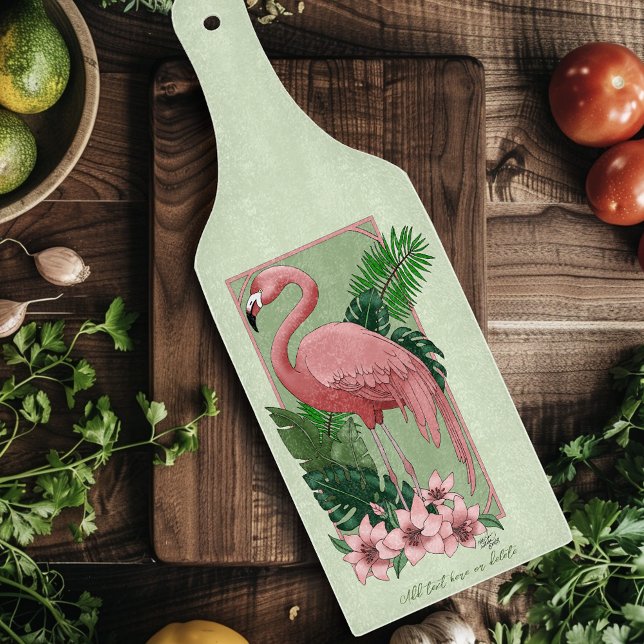Planche À Découper Flamant Rose Tropical Feuilles de Palmier Vert Lys (Créateur téléchargé)