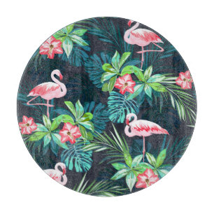 Planche À Découper Flamant rose tropical : Fleurs d'été Motif