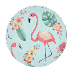 Planche À Découper Flamants roses Fleurs tropicales Motif aquarelle