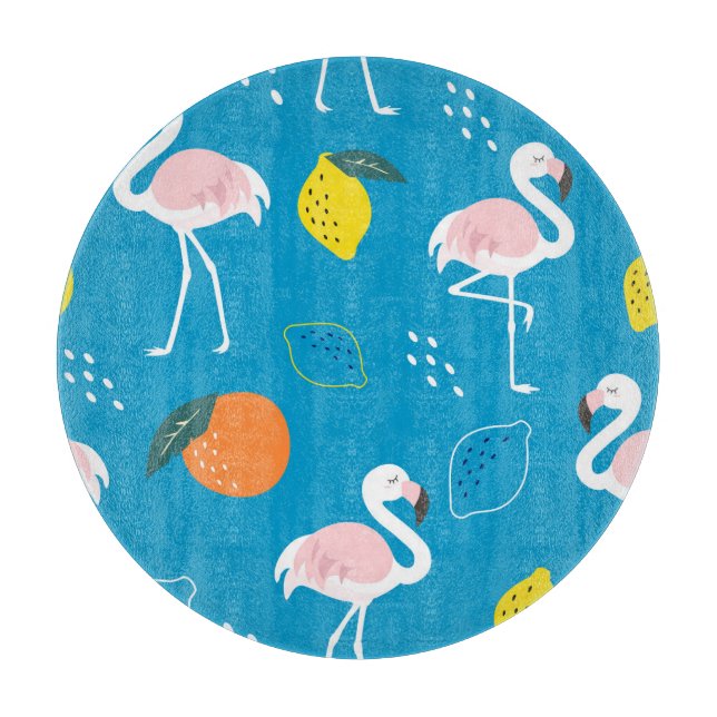 Planche À Découper Flamants roses, fruits tropicaux abstraits, patter (Devant)