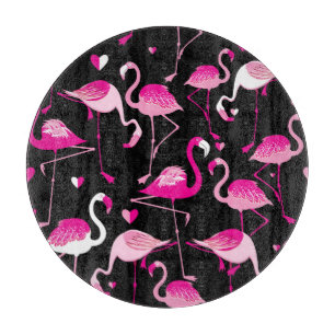 Planche À Découper flamants roses, motif sans soudure foncée.
