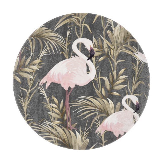 Planche À Découper Flamants roses & Or : Pink Tropical Elegance. (Devant)