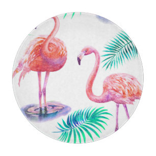 Planche À Découper Flamants roses tropicaux : Orchidées Aquarelle tra