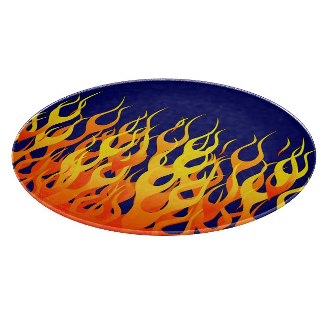 Planche À Découper Flammes de course classique sur bleu marine (Coin)