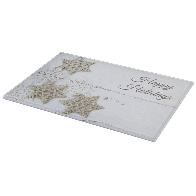 Planche À Découper Flammes de neige rustiques en bois blanc Joyeuses  (Coin)