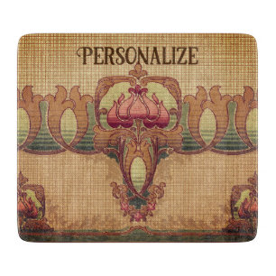 Planche À Découper Fleur abstraite Art nouveau bordeaux rouge vert