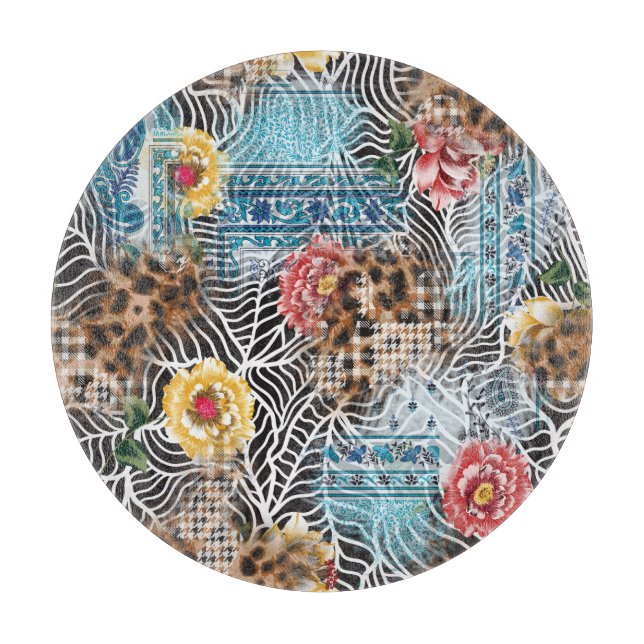 Planche À Découper Fleur d'aquarelle transparente, motif texturé. (Devant)