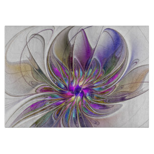 Planche À Découper Fleur d'art fractal abstrait énergique et coloré