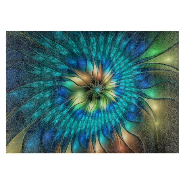 Planche À Découper Fleur de fantaisie lumineuse, fractale abstraite c (Devant)