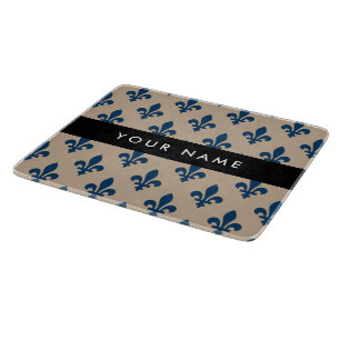 Planche À Découper Fleur de Lis, Bleu Marine sur Beige, Royal, Votre