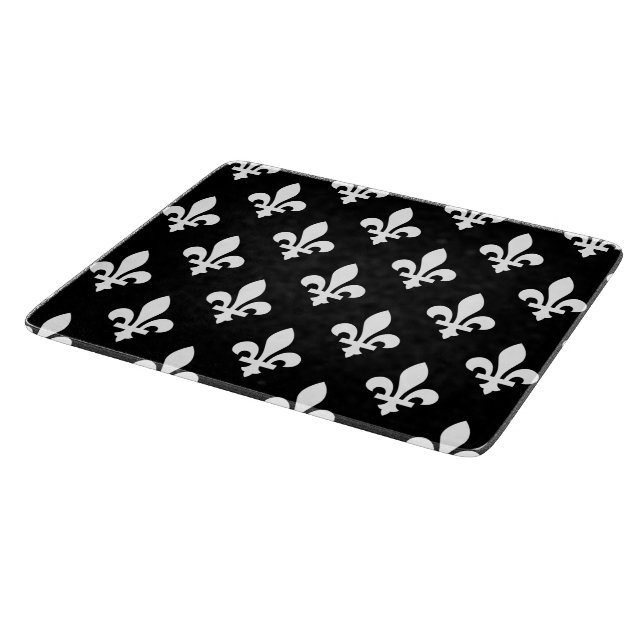 Planche À Découper Fleur de Lis Motif, Royal French, Blanc sur Noir (Coin)