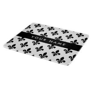 Planche À Découper Fleur de Lis, Noir sur Blanc, Noir, Votre Nom
