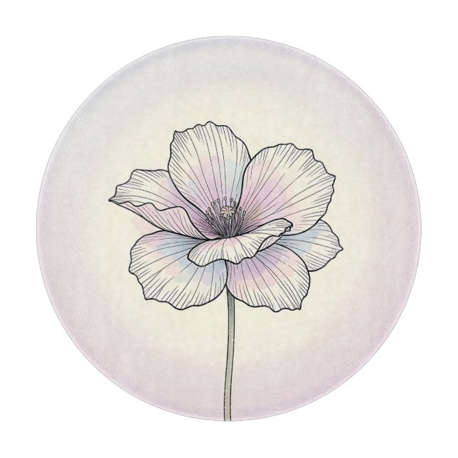 Planche À Découper Fleur de pavot pastel délicate (Devant)