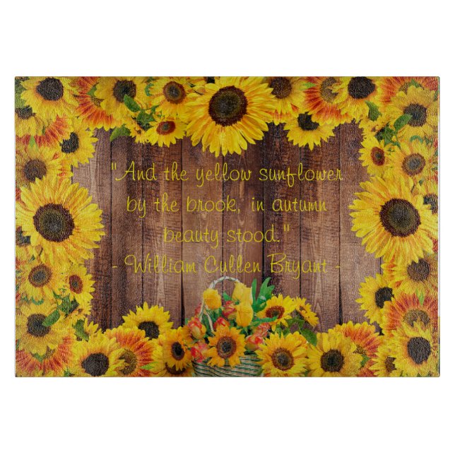Planche À Découper Fleur de pays Jaune Tournesol Rustique Grange Bois (Devant)