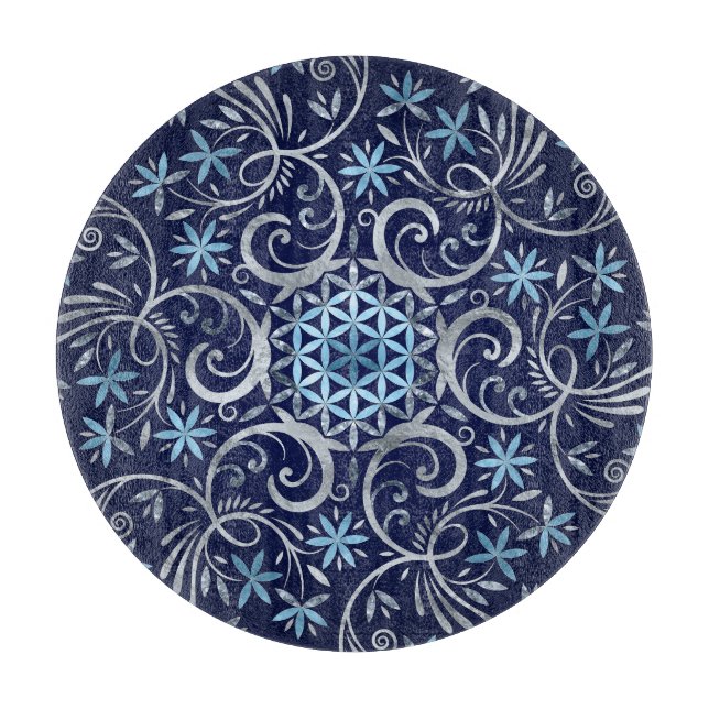 Planche À Découper Fleur de vie Ornement - Bleu Argent (Devant)