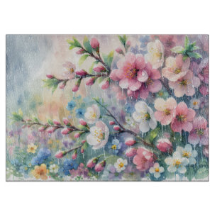 Planche À Découper Fleur d'eaucolor de cottagecore sous la pluie de p