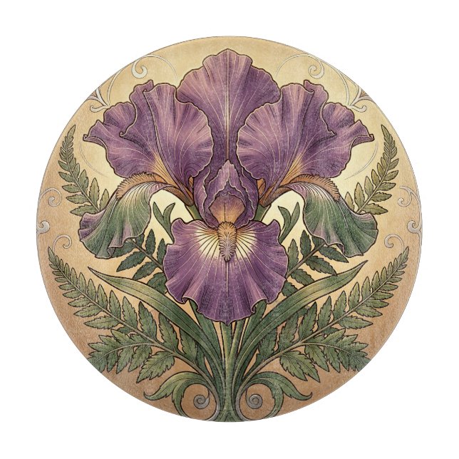 Planche À Découper Fleur d'iris pourpre Art Nouveau Cadre Orné (Devant)