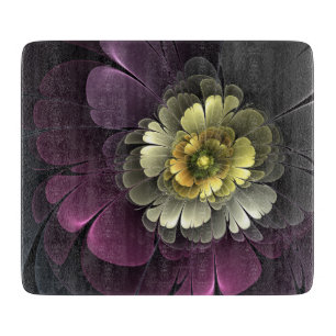 Planche À Découper Fleur fractale grise et pourpre moderne abstraite