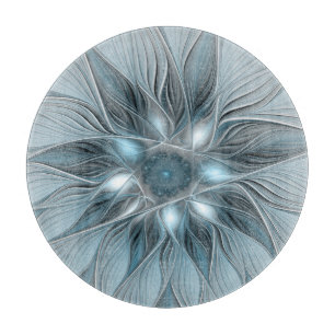 Planche À Découper Fleur joyeuse abstraite fleur bleue grise fractale