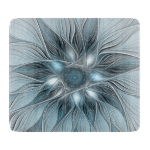 Planche À Découper Fleur joyeuse abstraite fleur bleue grise fractale