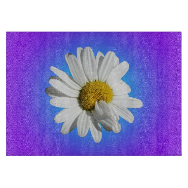 Planche À Découper Fleur marguerite blanche Flore pourpre Bleu Dégrad (Devant)