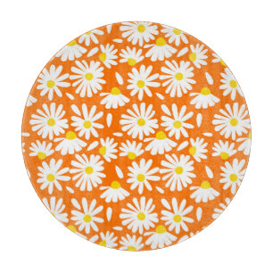 Planche À Découper Fleur marguerite rétro : orange vintage.