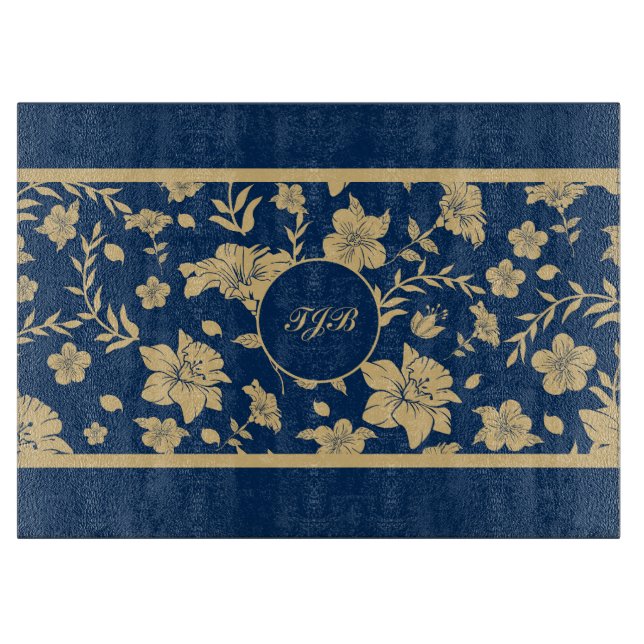 Planche À Découper Fleur Navy Or Personnalisé (Devant)