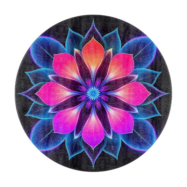 Planche À Découper Fleur néon avec motifs de lumière bleue (Devant)