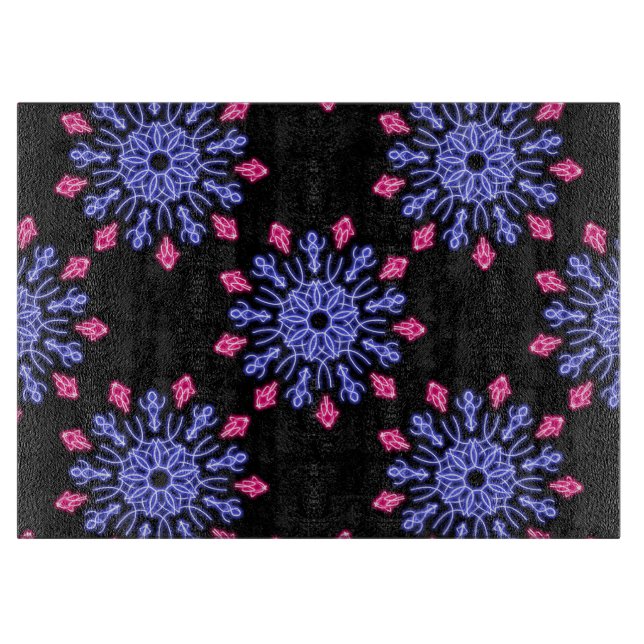 Planche À Découper Fleur néon bleue et rouge (Devant)
