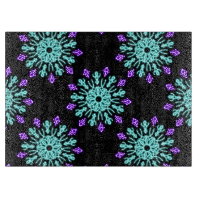 Planche À Découper Fleur néon turquoise et violet (Devant)