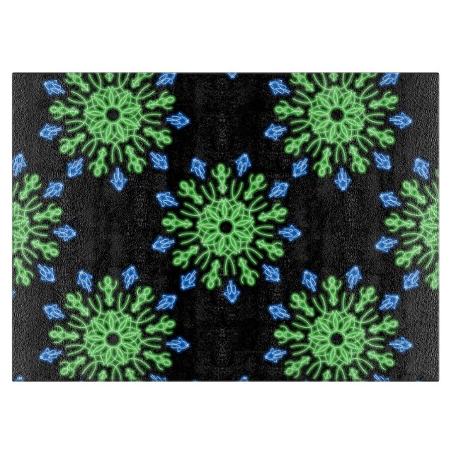 Planche À Découper Fleur néon verte et bleue (Devant)