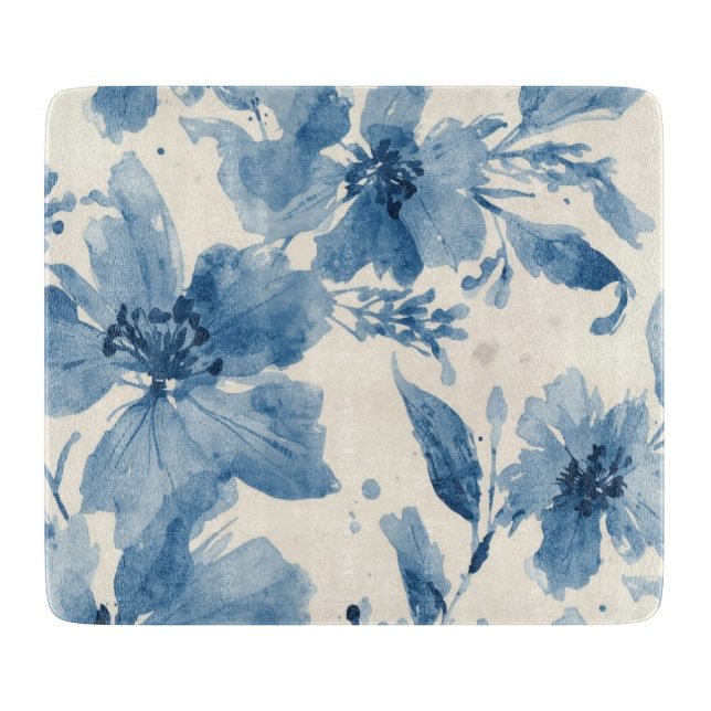 Planche À Découper Fleur peinte à l'aquarelle bleue Botanique Fantais (Devant)