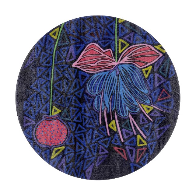 Planche À Découper Fleur rose et bleue (Devant)