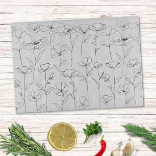 Planche À Découper Fleur sauvage de pavot Minimal floral noir et blan