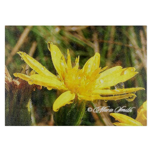 Planche À Découper Fleur sauvage jaune après la pluie 2 (Devant)