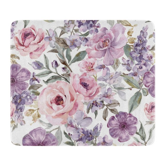Planche À Découper Fleur violette aquarelle rose lavande florale rose (Devant)