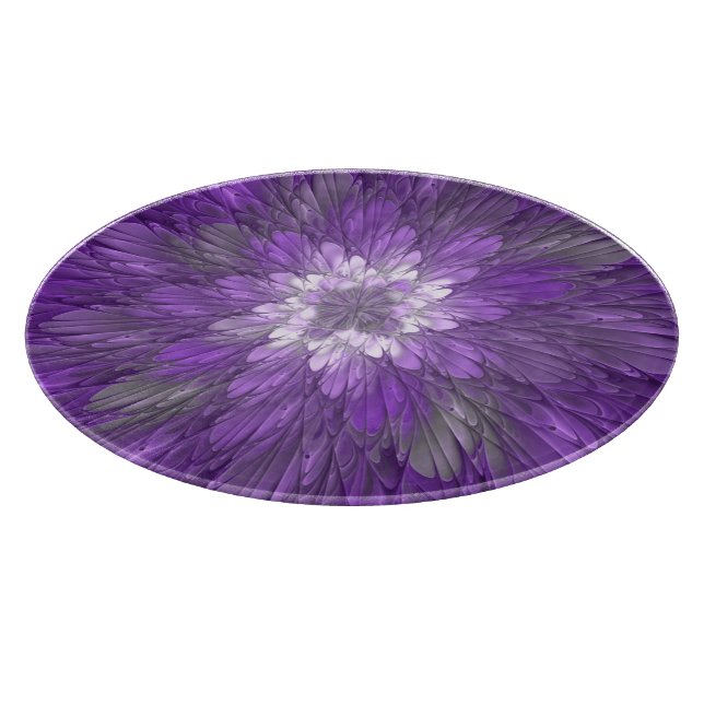 Planche À Découper Fleur Violette Psychedelique Art Fractal Abstrait (Coin)