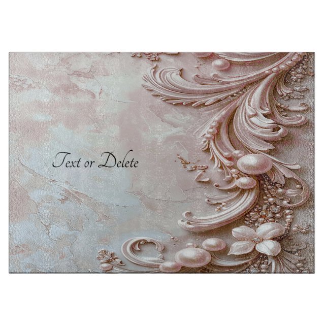Planche à découper fleurale et perle ornée rose (Devant)