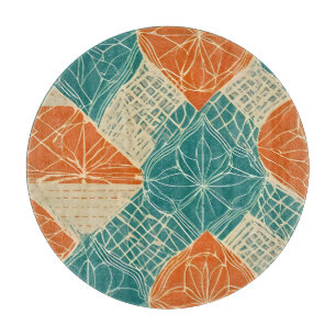 Planche À Découper Fleurs abstraites sarcelle, orange et beige