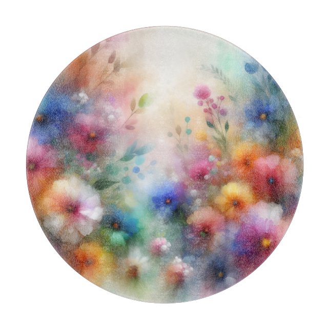 Planche à découper fleurs aquarelles abstraites (Devant)