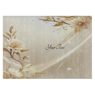 Planche à découper Fleurs Blanches et Dorées