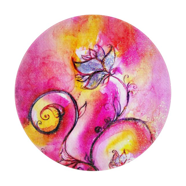 Planche À Découper FLEURS BLANCHES Imaginaire Floral bleu rose jaune (Devant)