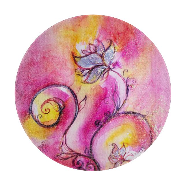 Planche À Découper FLEURS BLANCHES Imaginaire Floral Jaune Rose (Devant)